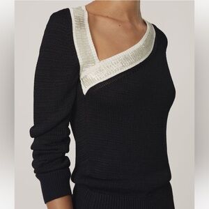 REISS Bead-Detail Asymmetric Knit Jumper in Black/White